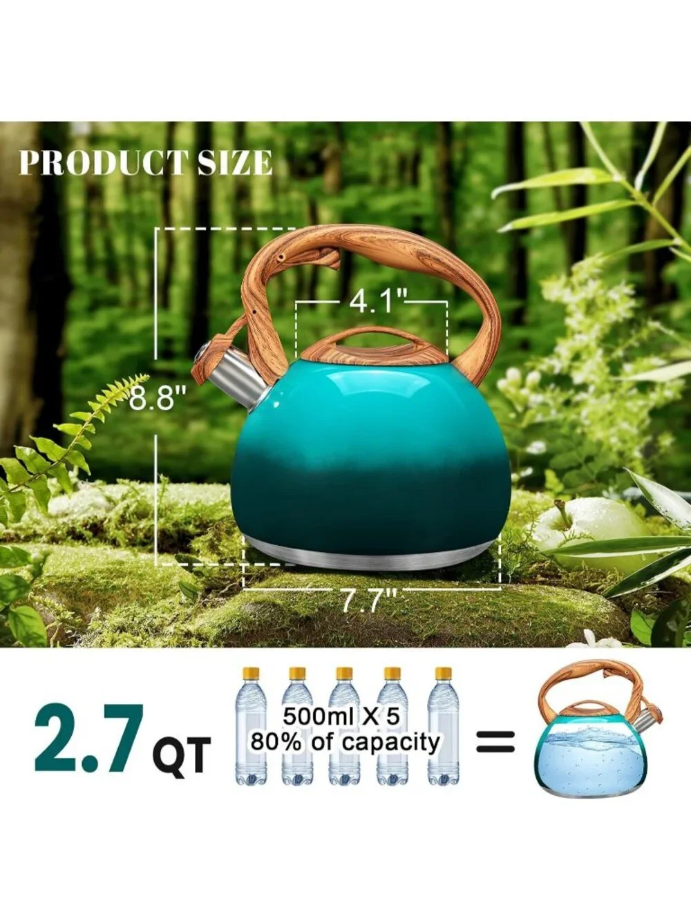 GGC 3.1QT Forest Stainless Steel Whistling Tea Kettle For Kitchen Stove Top